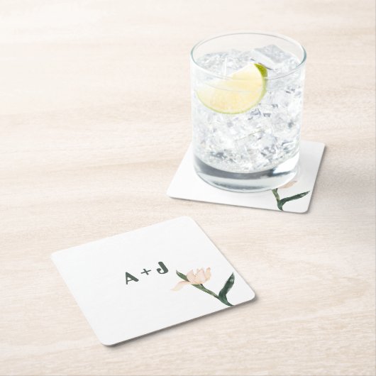 Modren blush pink floral スクエアペーパーコースター (インサイチュ)