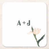 Modren blush pink floral スクエアペーパーコースター (正面)