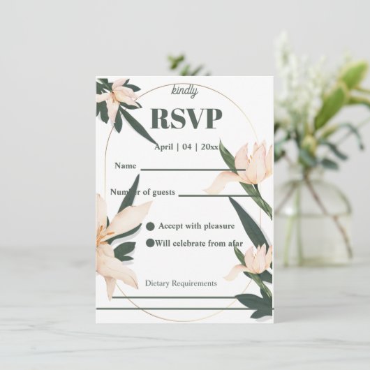 Modren blush pink floral Circle RSVP Card 招待状 (スタンド正面)
