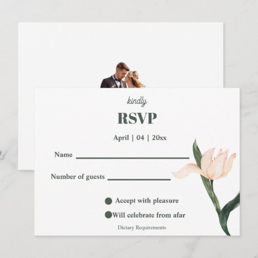 Modren blush pink floral Circle RSVP Card 招待状 (正面/裏面)