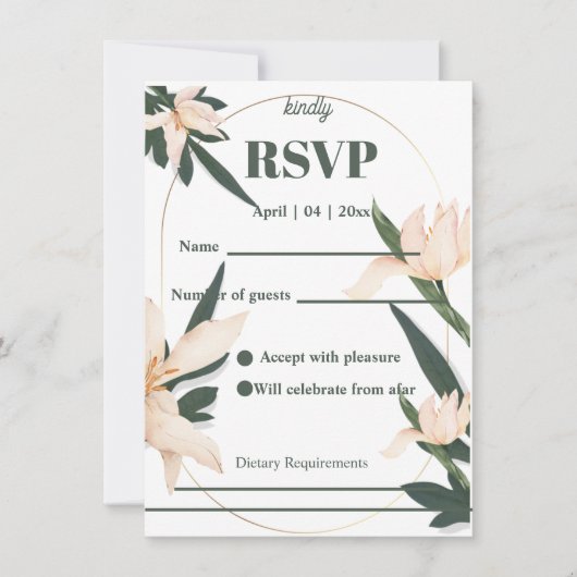 Modren blush pink floral Circle RSVP Cards 招待状 (正面)