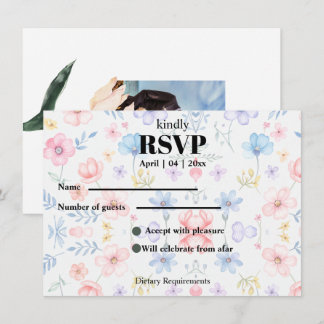 Modren blush pink floral  RSVP Card 招待状