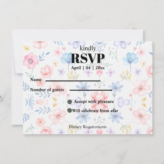 Modren blush pink floral  RSVP Card 招待状 (正面)