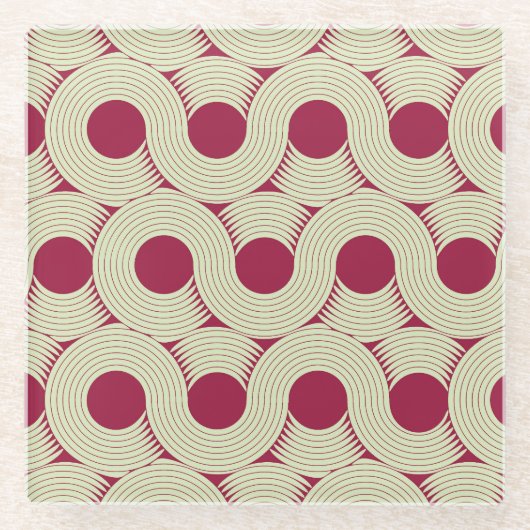 Moebiusストライプ：無限の赤 – 緑タイル ガラスコースター (正面)