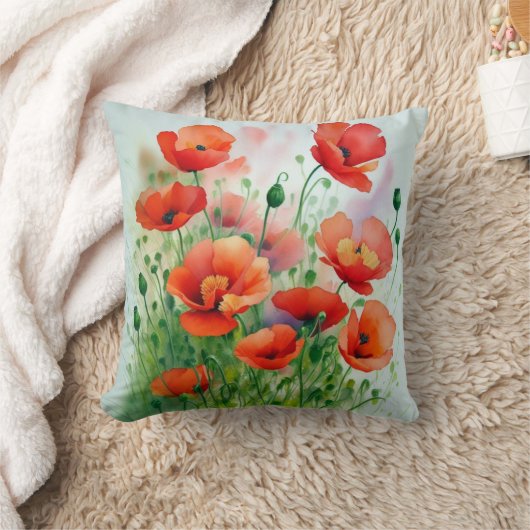 Mohnblumenwiese, Aquarell -  クッション (ブランケット)