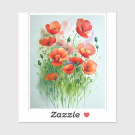 Mohnblumenwiese, Aquarell -  シール