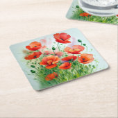 Mohnblumenwiese, Aquarell -  スクエアペーパーコースター (アングル)