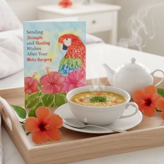 Mohs Surgery Healing Scarlet Macaws, Hibiscus カード