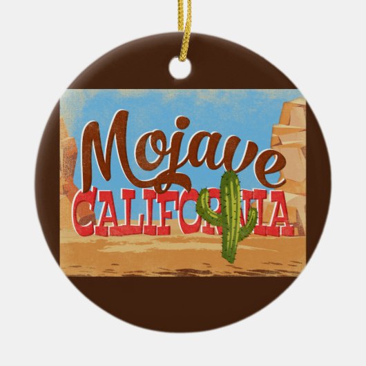 Mojaveカリフォルニアカートゥーンデザートヴィンテージトラベル セラミックオーナメント (正面)