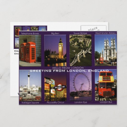 MOJISOLAによるイギリスのロンドンからの挨拶 ポストカード (正面/裏面)