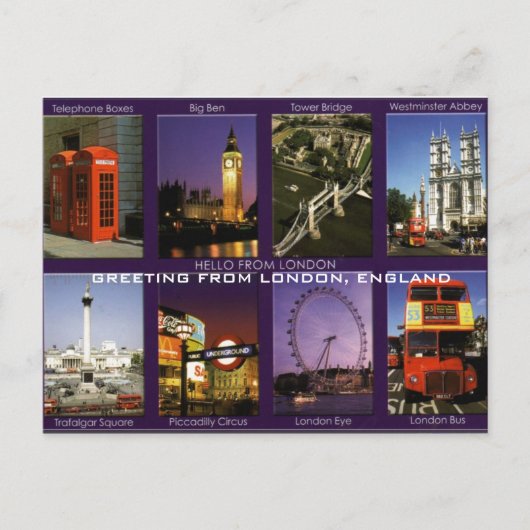 MOJISOLAによるイギリスのロンドンからの挨拶 ポストカード (正面)