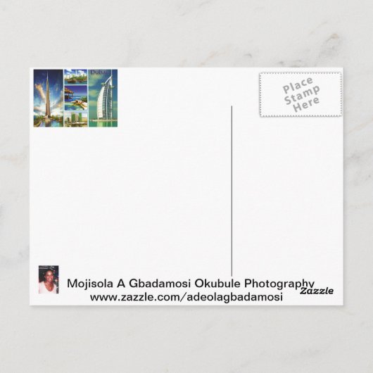 Mojisola Gbadamosiによるドバイからの挨拶 ポストカード (裏面)