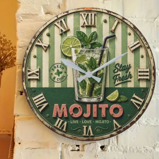 Mojito Cocktail Tropical Vintage Kitchen Home Bar ラージ壁時計