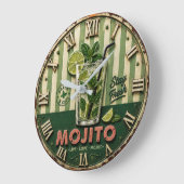 Mojito Cocktail Tropical Vintage Kitchen Home Bar ラージ壁時計 (傾斜)