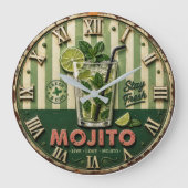 Mojito Cocktail Tropical Vintage Kitchen Home Bar ラージ壁時計 (正面)