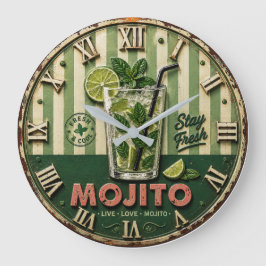 Mojito Cocktail Tropical Vintage Kitchen Home Bar ラージ壁時計