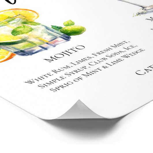 Mojito Margaritaシグネチャーカクテル結婚ズメニュー ポスター (角)