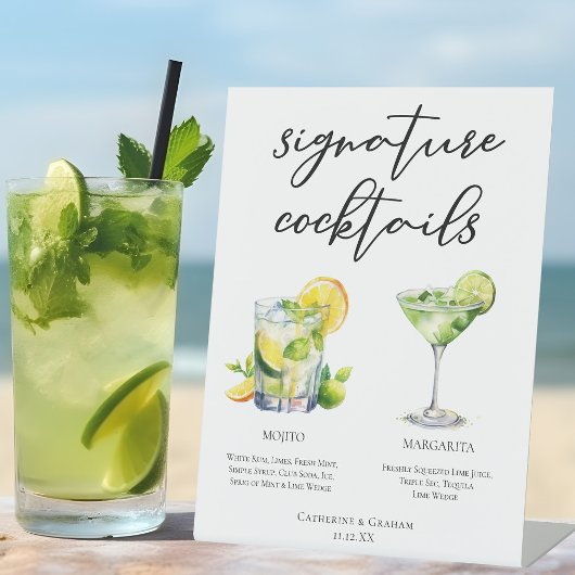 Mojito Margaritaシグネチャーカクテル結婚ズメニュー 台座サイン