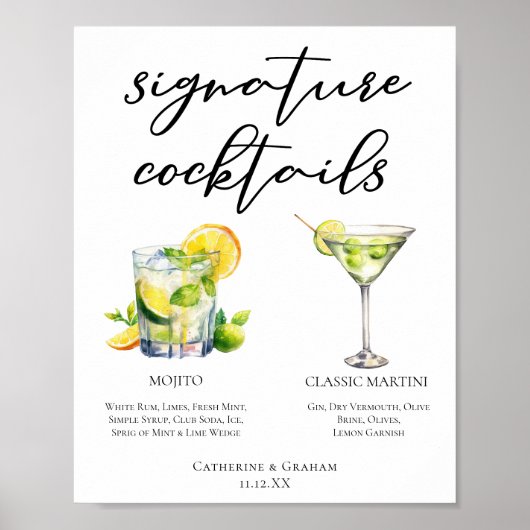 Mojito Martiniのシグニ結婚チャーカクテルメニュー ポスター (正面)