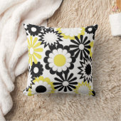 MoJoの装飾用クッション、黄色、黒い及び白い花 クッション (ブランケット)