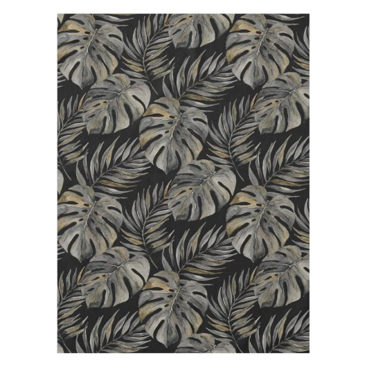 Moku Island Hawaiian Watercolor Monstera- Black テーブルクロス (正面)