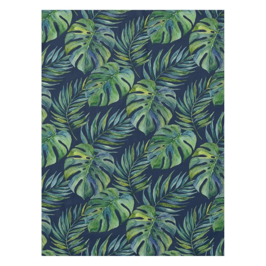 Moku Island Hawaiian Watercolor Monstera- Navy テーブルクロス (正面)