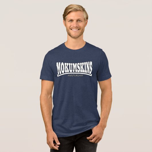 Mokumskins blauw wit トライブレンドTシャツ (正面全面)
