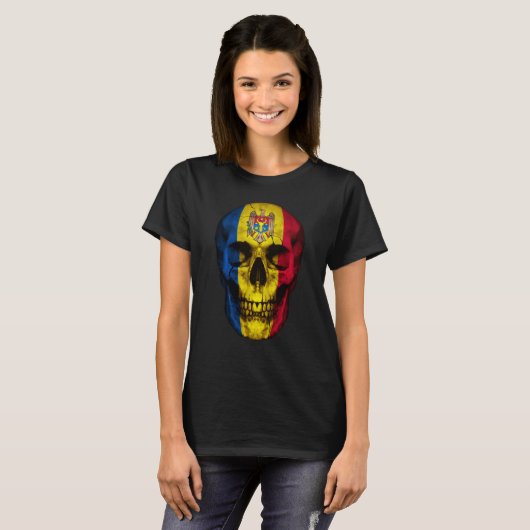 Moldova Flag Skull Moldovan Roots Proud Patriotic Tシャツ (正面フル)