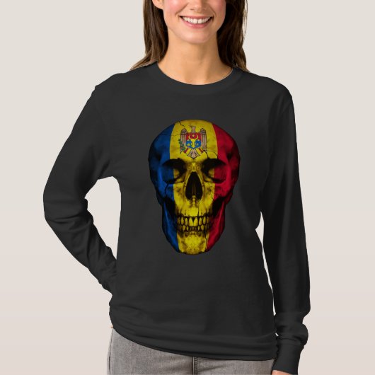 Moldova Flag Skull Moldovan Roots Proud Patriotic Tシャツ (正面)
