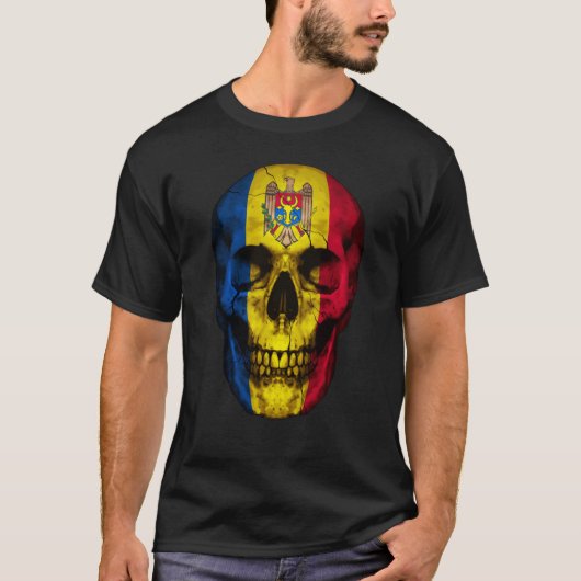Moldova Flag Skull Moldovan Roots Proud Patriotic Tシャツ (正面)