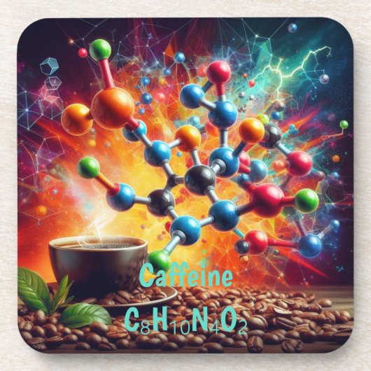 Molecular Caffeine Structure – サイエンスアートコーヒー コースター (正面)