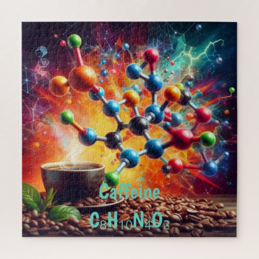 Molecular Caffeine Structure – サイエンスアートコーヒー ジグソーパズル (縦)