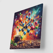 Molecular Caffeine Structure – サイエンスアートコーヒー スクエア壁時計 (傾斜)