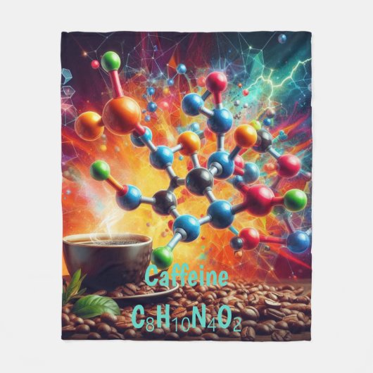 Molecular Caffeine Structure – サイエンスアートコーヒー フリースブランケット (正面)