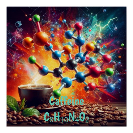 Molecular Caffeine Structure – サイエンスアートコーヒー ポスター (正面)