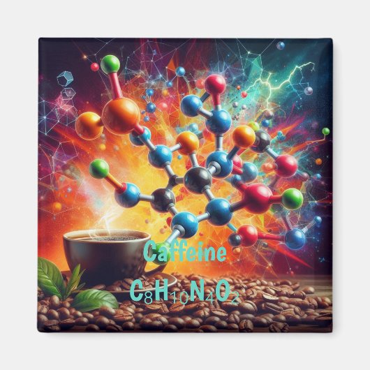 Molecular Caffeine Structure – サイエンスアートコーヒー マグネット (正面)