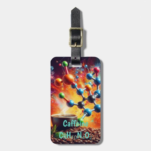 Molecular Caffeine Structure – サイエンスアートコーヒー ラゲッジタグ (正面縦)