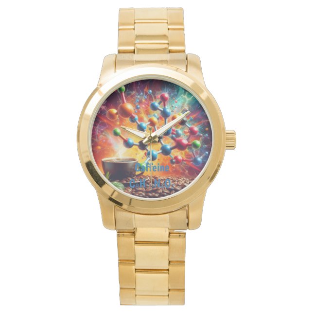 Molecular Caffeine Structure – サイエンスアートコーヒー 腕時計 (正面)