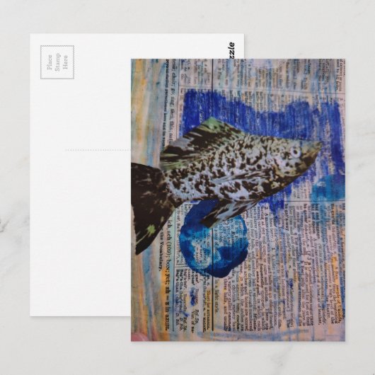 Molly Fish mixed media collage Postcard ポストカード (正面/裏面)