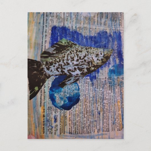 Molly Fish mixed media collage Postcard ポストカード (正面)