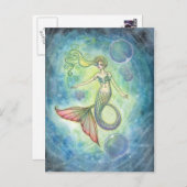 Molly Harrisonによる水の色のマーメイドアートハガキ ポストカード (正面/裏面)