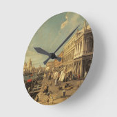 MoloおよびZecca、ベニス(キャンバスの油) ラウンド壁時計 (傾斜)