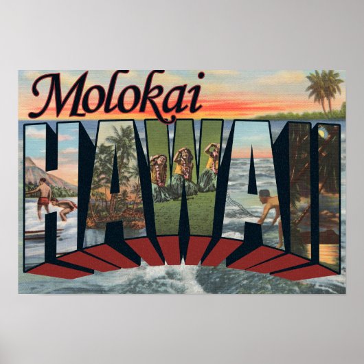 Molokai, Hawaii - Large Letter Scenes ポスター (正面)