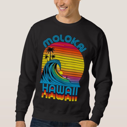 Molokai Hawaii Retro Throwback Surf & Beach Souven スウェットシャツ (正面)
