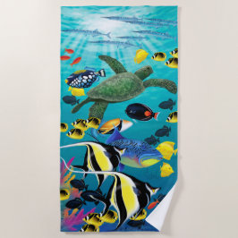 Molokiniの入江のハワイの熱帯魚のイラストレーション ビーチタオル