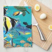 Molokiniの入江のハワイの熱帯魚のウミガメ キッチンタオル (四つ折り)