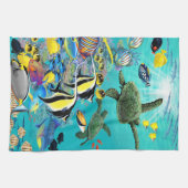 Molokiniの入江のハワイの熱帯魚のウミガメ キッチンタオル (横)