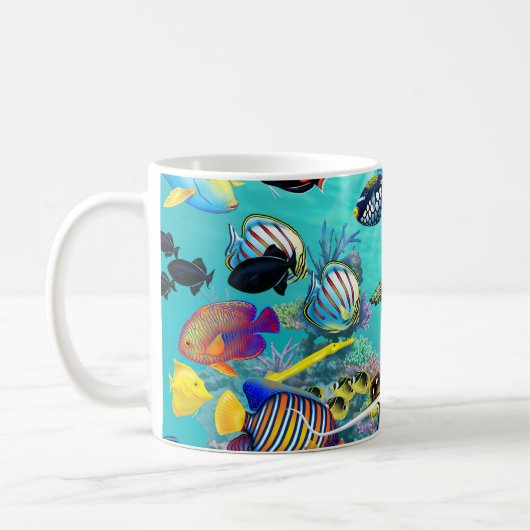 Molokiniの入江のハワイの熱帯魚のウミガメ コーヒーマグカップ (左)