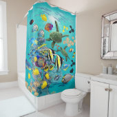 Molokiniの入江のハワイの熱帯魚のウミガメ シャワーカーテン (インサイチュ)