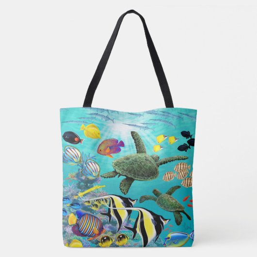Molokiniの入江のハワイの熱帯魚のウミガメ トートバッグ (裏面)